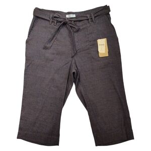 Coldwater Creek Size 12 Petite Linen Cotton Belted Crop Pants Brown Lagenlook‎